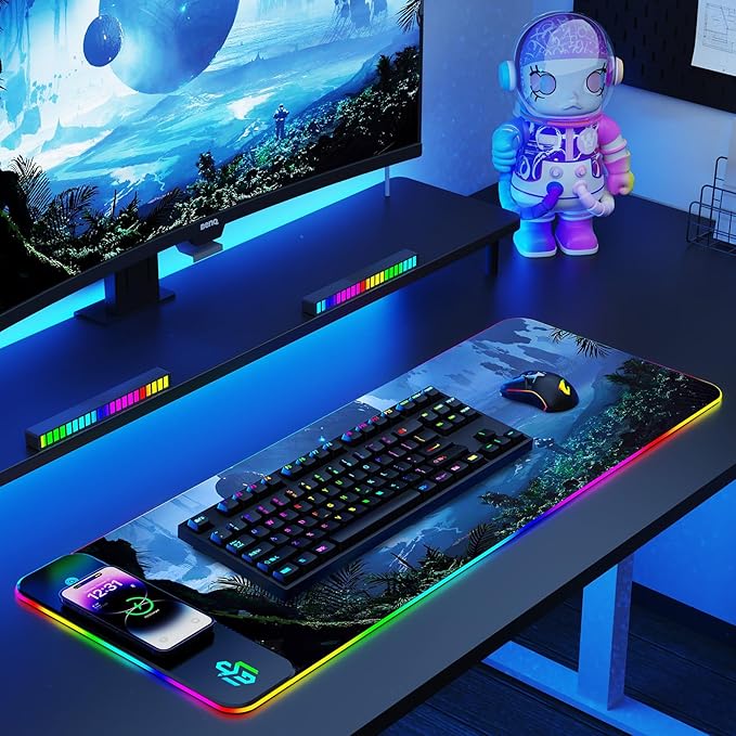 GIM 15W Wireless Charging RGB Gaming Mouse Pad, LED Mouse Pad 800x300x4MM, 10 Light Modes Extra Large Mousepad Non-Slip Rubber Base RGB Desk Mat for Gaming, MacBook, PC, Laptop, Desk (Planetary)