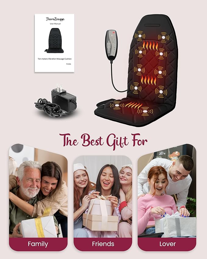 Vibraiton Back Massager for Chair, Massage Seat Cushion, Back Massage Pad with Heat,10 Vibration Motors,5 Vibration Modes,Chair Massager at Office/Home