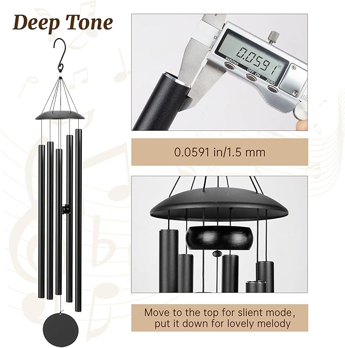 65" Extra Large Wind Chimes with Deep Tone Sound, Coolest Metal Windchimes Outdoors with Pine Wood Striker, Unique Gift for Mom, Garden Decoration(Black)