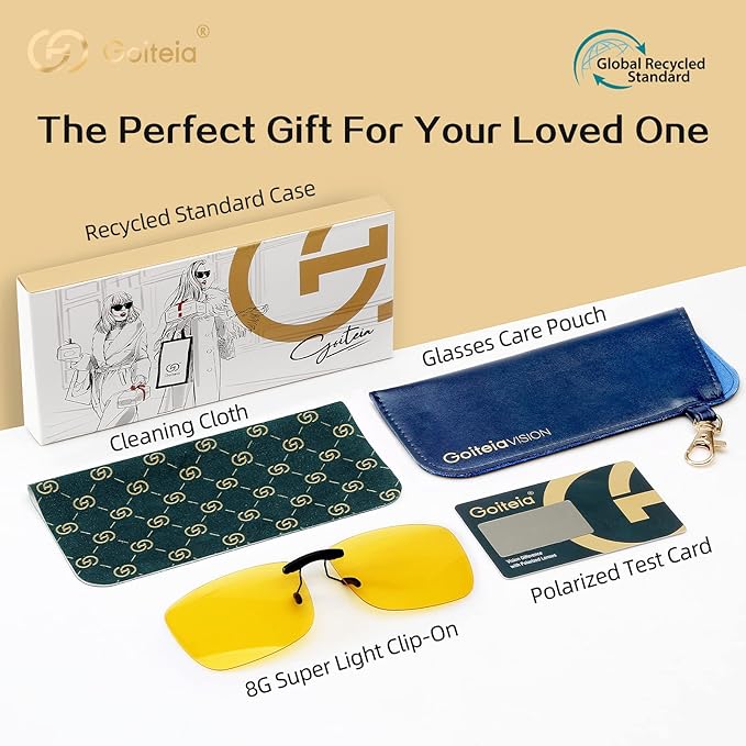 Goiteia Polarised Clip on Night Driving Glasses for Men Women,Cut off Blinding Headlights From Tall Trucks and SUVs