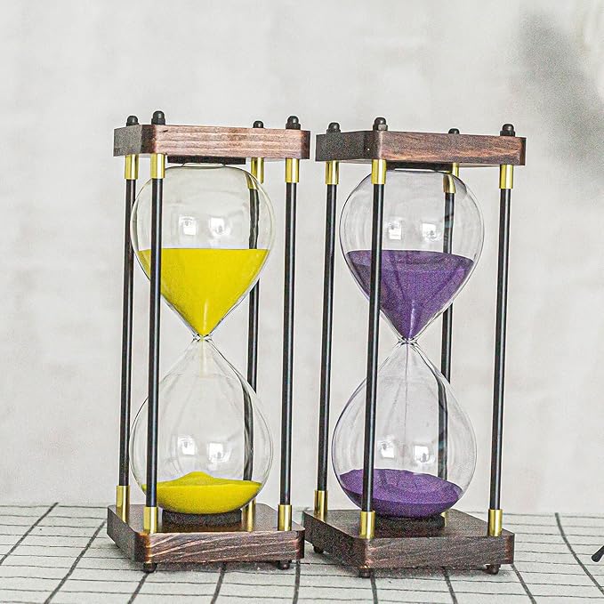 Large Sand Timer, Hourglass Timer 60 Minutes,Vintage Wooden Hour Glass Timer,Modern Home Kitchen Office Decoration (Purple)