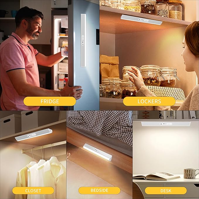 60 LED Under Cabinet Lighting Wireless with Remote and Motion Sensor Indoor,2000 mAh Rechargeable Closet Lights with 3 CCT and Dimmable,Under Counter Light for Kitchen,Stairways(2 Pack,12inch)