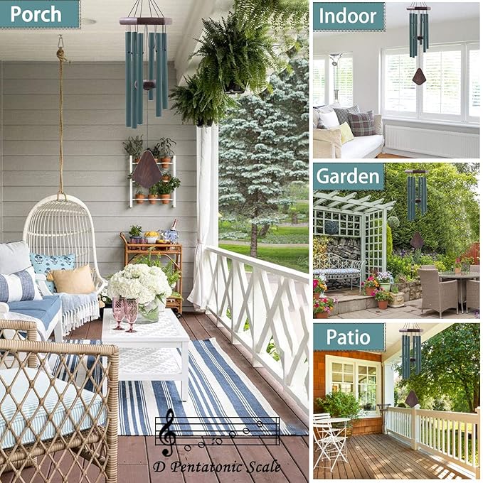 Small Green Wind Chimes for Outside, Tuned Soothing Melody, Sympathy Chimes for Mom/Housewarming, Outdoor Decoration