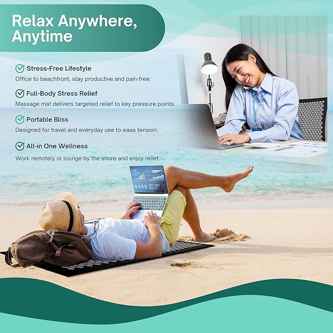 Sivan Health and Fitness Acupressure Mat and Pillow Set - Grounding Mat for Stress, Back & Neck Pain - Acupuncture Point Massage Mat for Muscle Relaxation, Sciatica, & Meditation - Includes Carry Bag