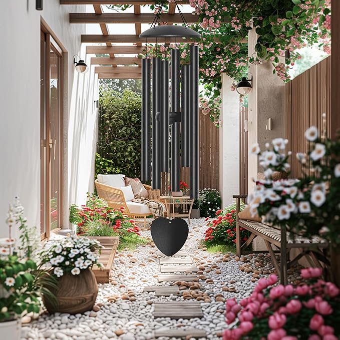 28" Wind Chimes for Outside, Metal Outdoor Wind Chimes with Soothing Melodic Tones, Wind Chime Unique Gift for Mom, Grandma, Perfect Outdoor Garden Decor(Heart-Shape)