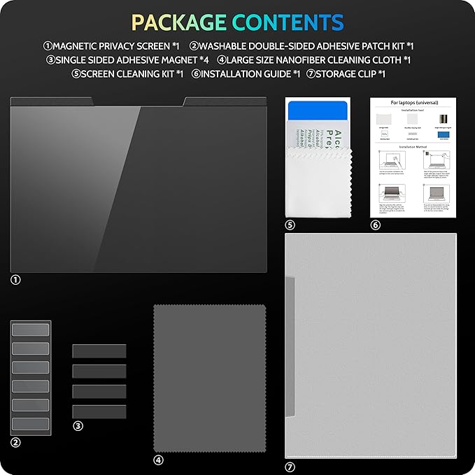 Magnetic Laptop Privacy Screen 13.4 & 13.3 inch for 16:10 Computer Monitor, 13" Removable Anti Glare Protector Blue Light Filter Shield Compatible with Lenovo Hp Dell Acer Asus Thinkpad Envy Xps