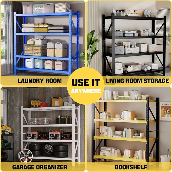 Heavy Duty Warehouse Shelving 4-Tier Industrial Steel Storage Shelves, 2600LB Capacity Per Shelf, Adjustable Shelves for Garage/Factory/Commercial Use (Black, W31.5*D19.7*H79)