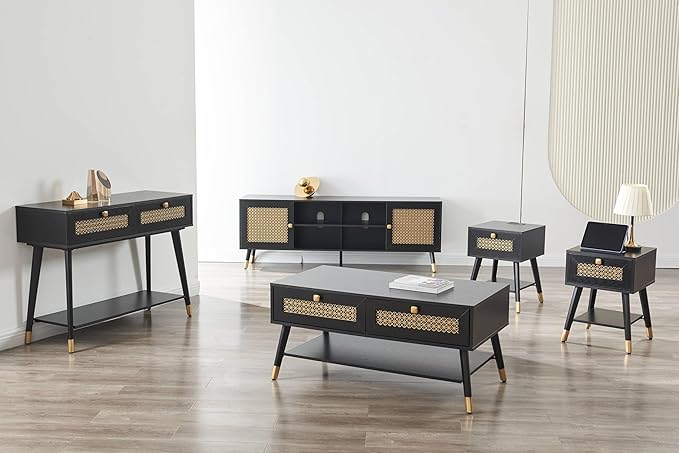 Black TV Stand for 75 inch TVs, 66" Mid Century Modern Media Console, Long Entertainment Center with Storage Cabinet for Living Room