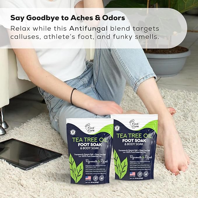 Tea Tree Oil Foot Soak with Epsom Salt - Best Toenail Fungus Treatment, Athletes Foot & Softens Calluses - Soothes Sore & Tired Feet, Fungal Toe, Foot Odor Scent, Spa Pedicure - Made in USA - 2 Pack