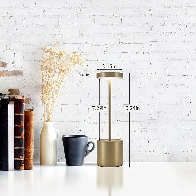 LED Cordless Table Lamps Set of 2, 5000mAh Portable Rechargeable Battery Powered Lamp, 3 Color Stepless Dimming Table Lamps,Table Light for Restaurant/Cafe/Bedroom. (Brushed Bronze)
