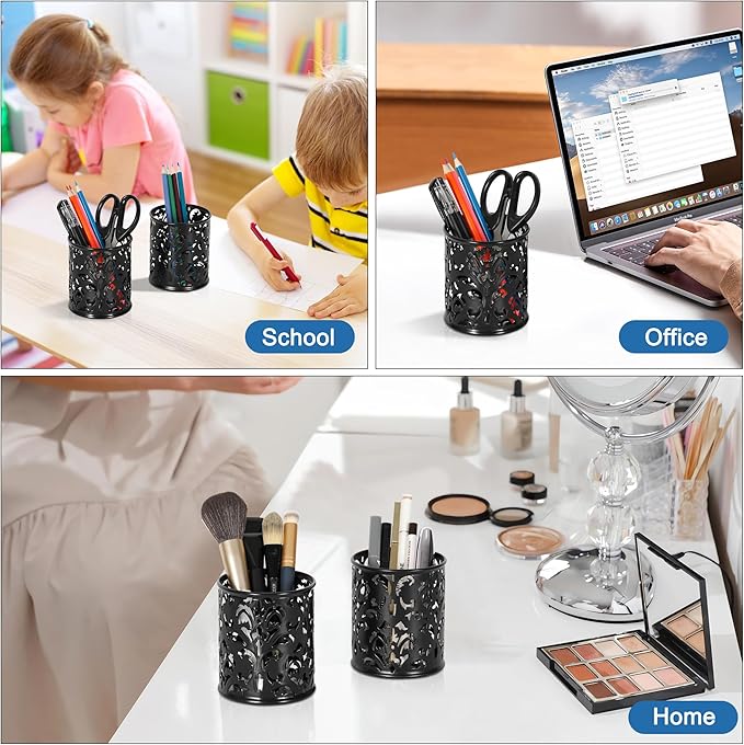 EasyPAG Black Pen Holder for Desk 2 Pack Metal Pen Holder Organizer Pencil Cup Holder for Home, Office, Classroom, School