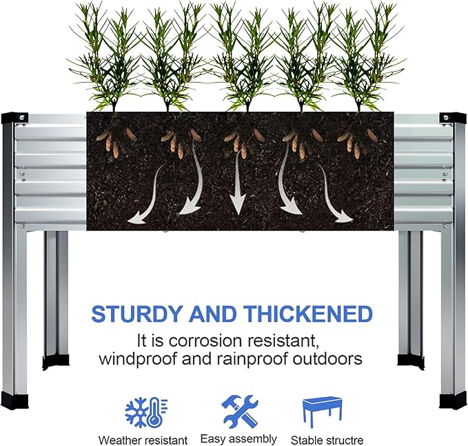 Galvanized Raised Garden Bed with Legs,2PCS 48×18×30in Elevated Planter Box for Backyard,Outdoor Garden, Patio, Balcony, 300lb Capacity,Sliver