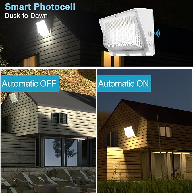 Lightdot 6Pack 250W LED Wall Pack Lights, 100-277v Dusk to Dawn with Photocell | 37500Lm(150Lm/W) 5000K IP65 Outdoor Exterior Lighting Fixture, Energy Saving|5-Yrs Warranty, ETL White(Height:20-40ft)