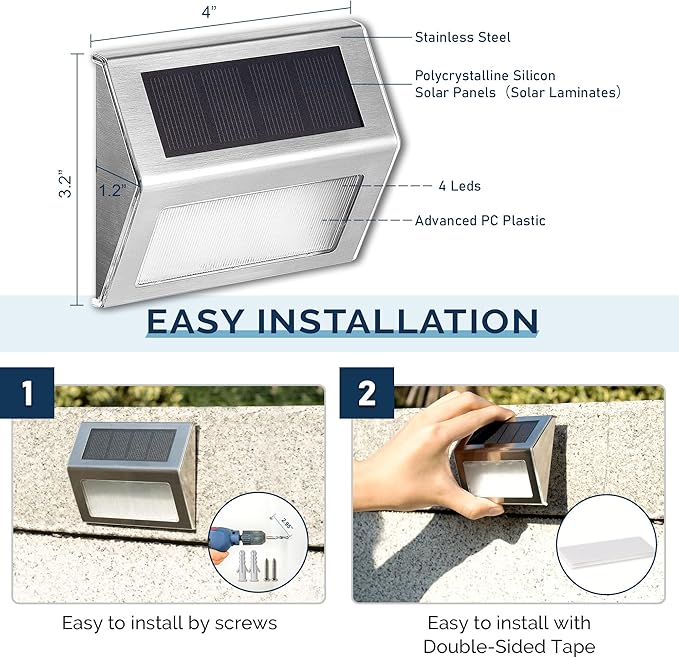 SOLPEX Solar Step Lights, 16 Pack Stair Lights, Outdoor Fence Lighting, Solar Powered Deck Lights Waterproof 4 LEDs for Stairway Patio Porch Pathway Walkway Garden (Cold White)