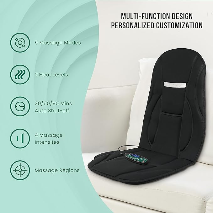 Snailax Vibration Back Massager with Heat, Seat Massager with 8 Vibrating Motors & 5 Modes, Chair Massager Cushion, Massage Pad for Chair, Office, Gifts for Lover