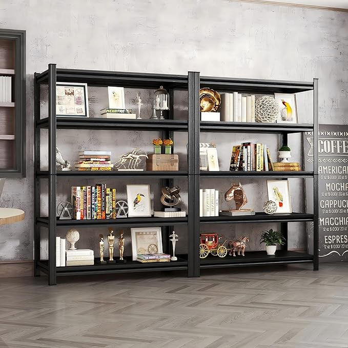 71-Inch 5-Tier Metal Bookshelf - Adjustable Industrial Bookcase for Living Room, Office & Bedroom,71" Hx45.3 Wx15.7 D