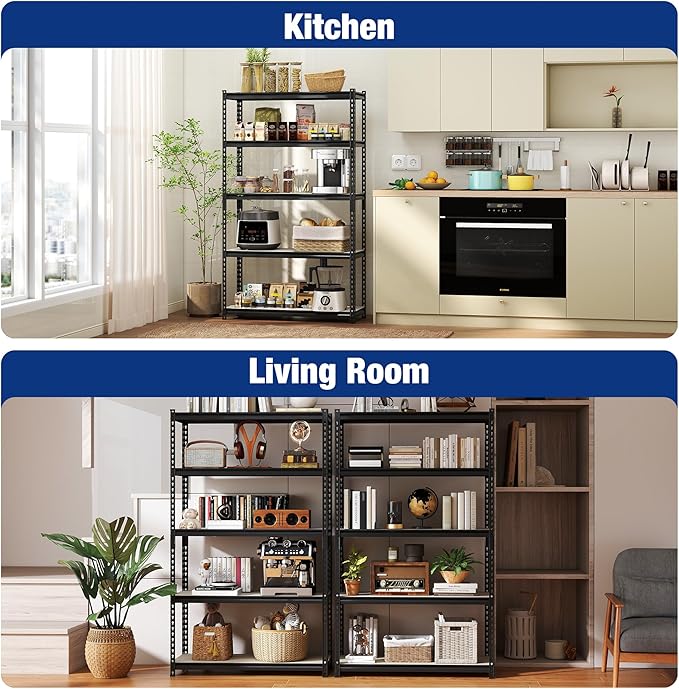 WORKPRO 5-Tier Storage Shelf, 72" H Heavy Duty Adjustable Garage Shelving Unit 2180LBS Capacity, for Basement, Kitchen, Pantry, 35.4”Wx11.8”Dx72”H, Black