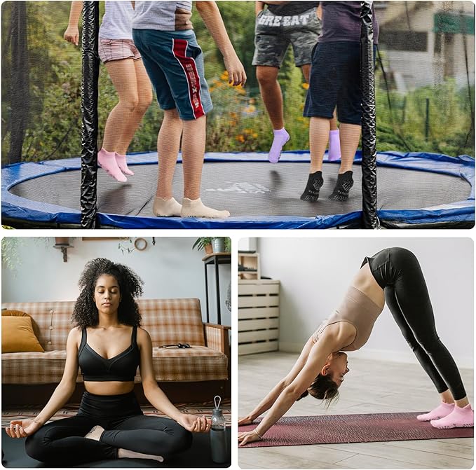 Hstyle 6 Pairs of Yoga Socks with Grips for Women and Men,Ideal for Ballet,Barefoot Workout,Pilates Grip Socks Non Slip Socks