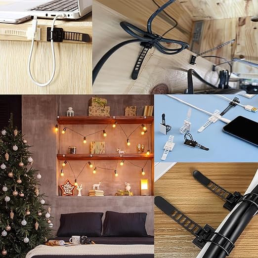 Adjustable 3M adhesive cable management clips 50Pcs, large self adhesive cable ties clips ,Suitable for cable management under desks and on walls(Black)