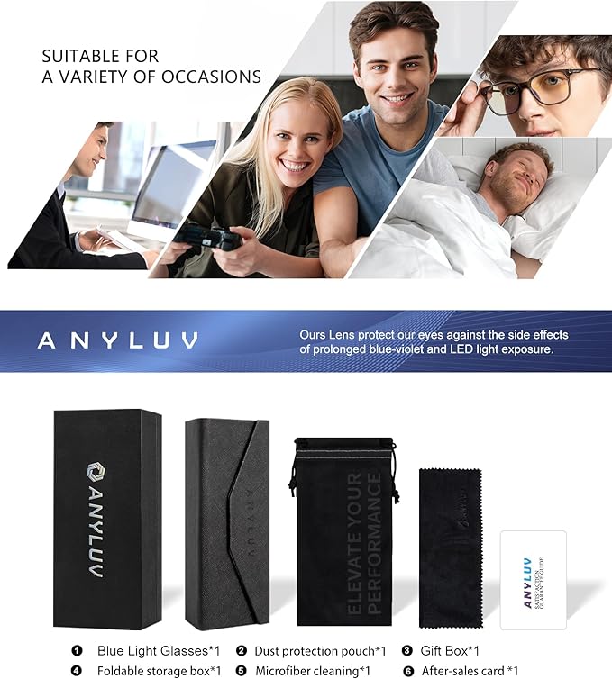 ANYLUV Blue Light Glasses for Men, Computer Gaming Glasses men, Stylish Anti Eyestrain Blue Light Blocking Glasses Men