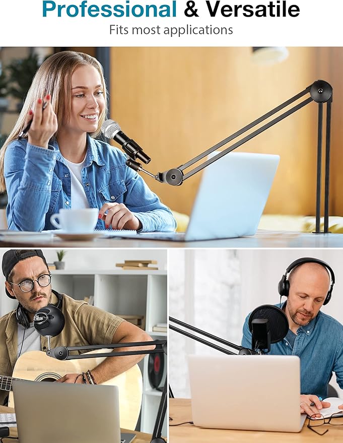 InnoGear Microphone Arm Stand, Heavy Duty Mic Arm Microphone Stand Suspension Scissor Boom Stands with Mic Clip and Cable Ties for Blue Yeti Snowball Hyper X QuadCast SoloCast Fifine Gaming(Large)