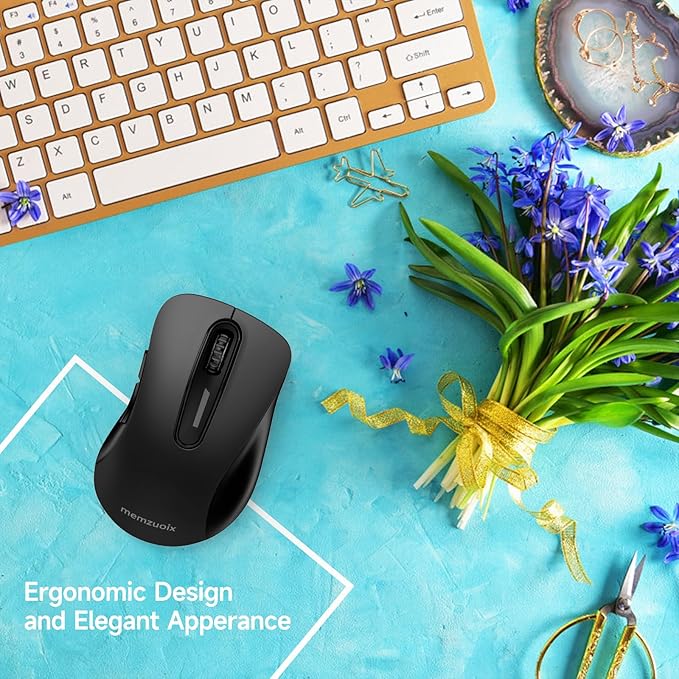 memzuoix 2.4G Wireless Mouse, 1400 DPI Computer Mice with USB Receiver, Portable Wireless USB Battery Powered Cordless Mouse for Laptop, PC, Desktop, 5 Buttons (Matte Black)