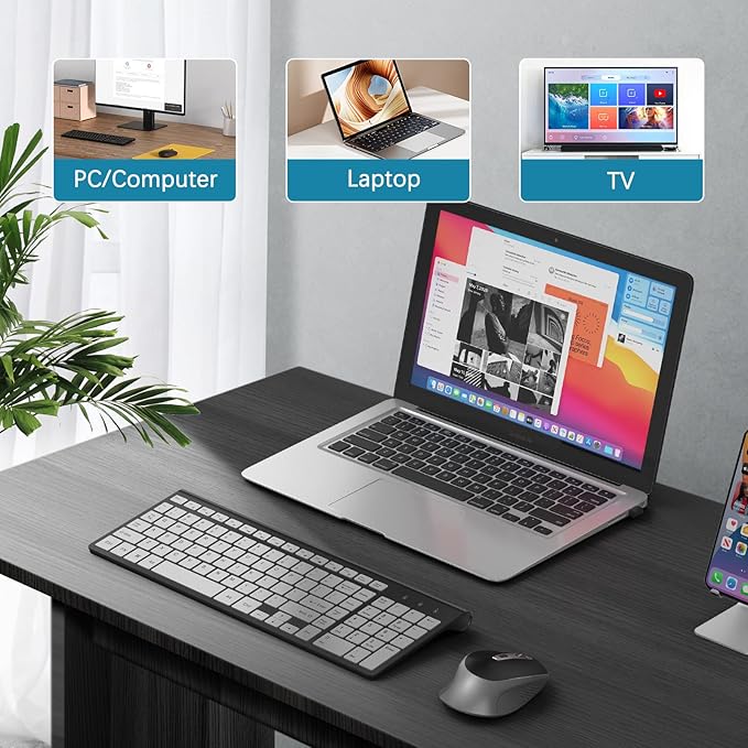 Wireless Keyboard Mouse, J JOYACCESS Sleek and Ergonomic 2.4G Wireless Keyboard and Mouse Set,Portable and Comfortable for Travel Compatible withComputer/Laptop/Windows/Mac-Black/Silver