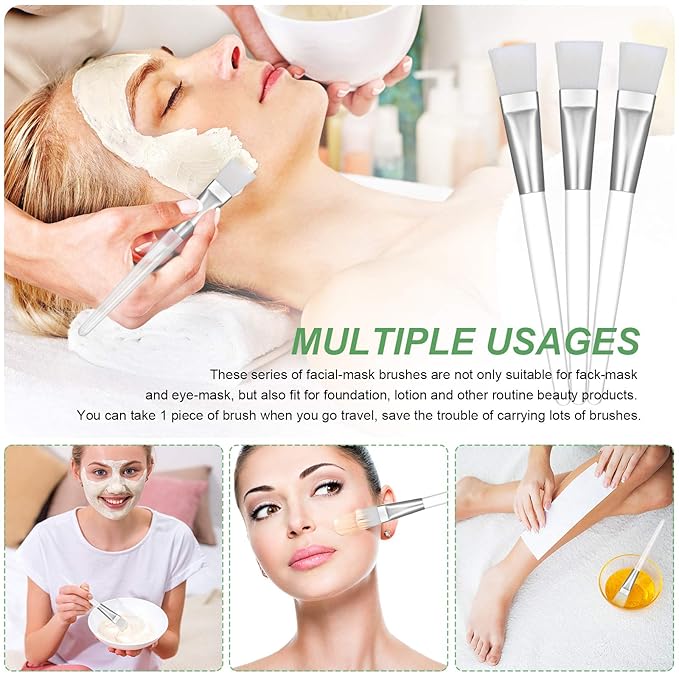 16 Pieces Facial-Mask Brush Face-Mask Applicator Soft Facial Application Brush with Clear Plastic Handle for Skin Care, Body Butter Applicator Tools (White)