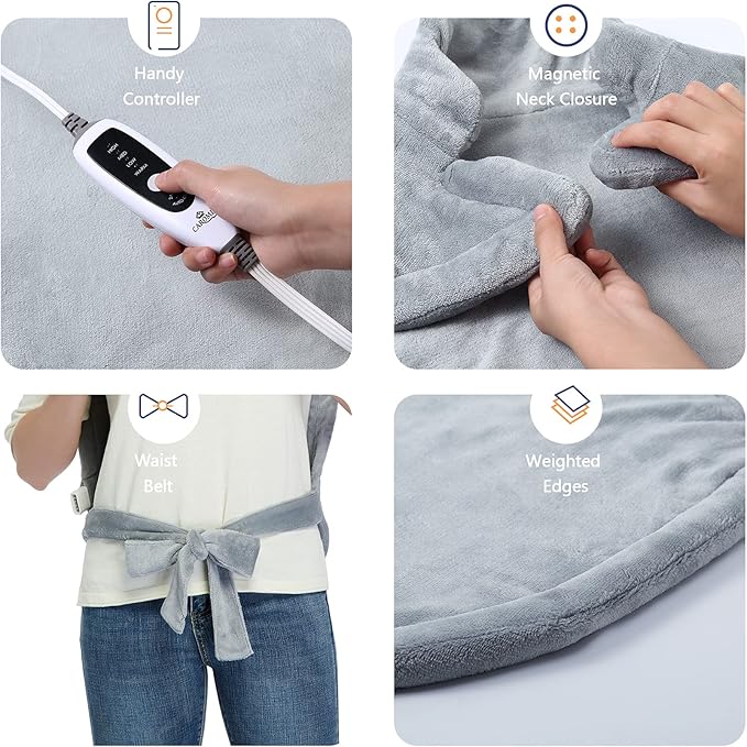 CAROMIO Heating Pad for Neck and Shoulders Back Pain Relief, Weighted Electric Heating Pads with Auto Shut Off, Full Body Large Back Heat Pad, Fast Heating and 4 Heat Settings (Grey, 33"x22")
