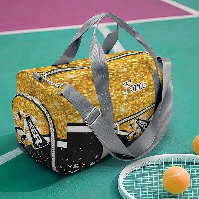Cheer Cheerleader Personalized Duffel Bag Customized Yoga Sport Bags with Name Travel Duffel Bag Shoulder Bag Straw Yellow Weekender Bags with Shoe Compartments