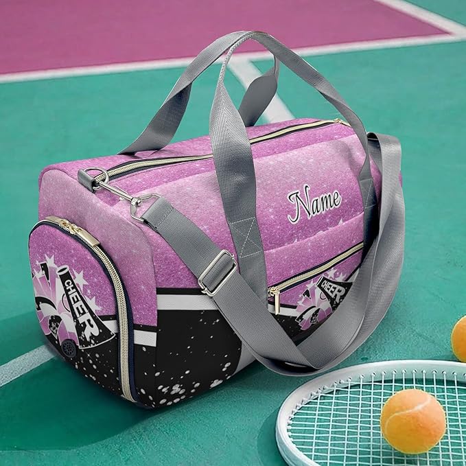 Cheer Cheerleader Personalized Duffel Bag Customized Yoga Sport Bags with Name Travel Duffel Bag Shoulder Bag Bright Pink Weekender Bags with Shoe Compartments