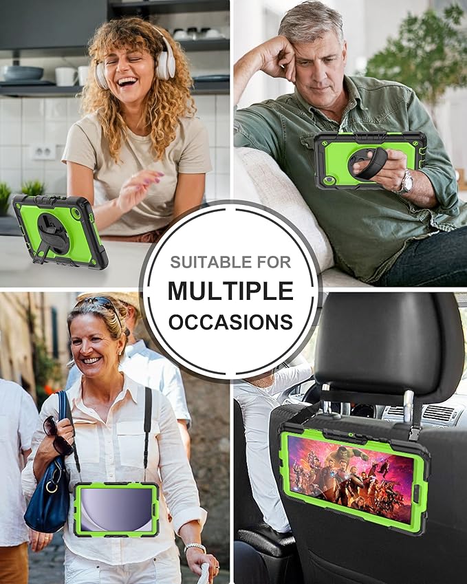 Case for Samsung Galaxy Tab A9 8.7", Shockproof with Screen Protector/Rotating Kickstand/Pen Holder/Hand Strap, Heavy Duty Protective for Samsung A9 Tablet Case SM-X110/X115/X117 (Green)