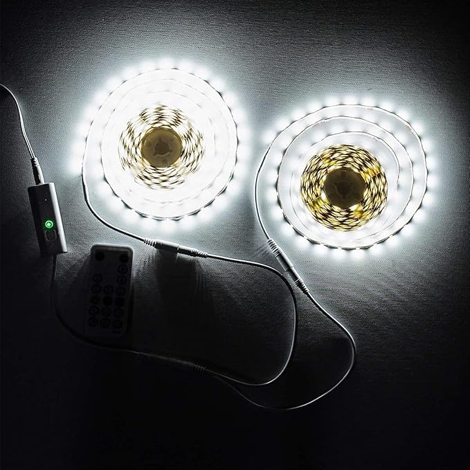 WOBANE LED Strip Lights 32.8ft White, Dimmable White Light Strip Kit with Remote and Control Box, 600 LEDs Supper Bright Tape Lights for Living Room, Mirror, Under Cabinet, Wardrobe 6500K Daylight