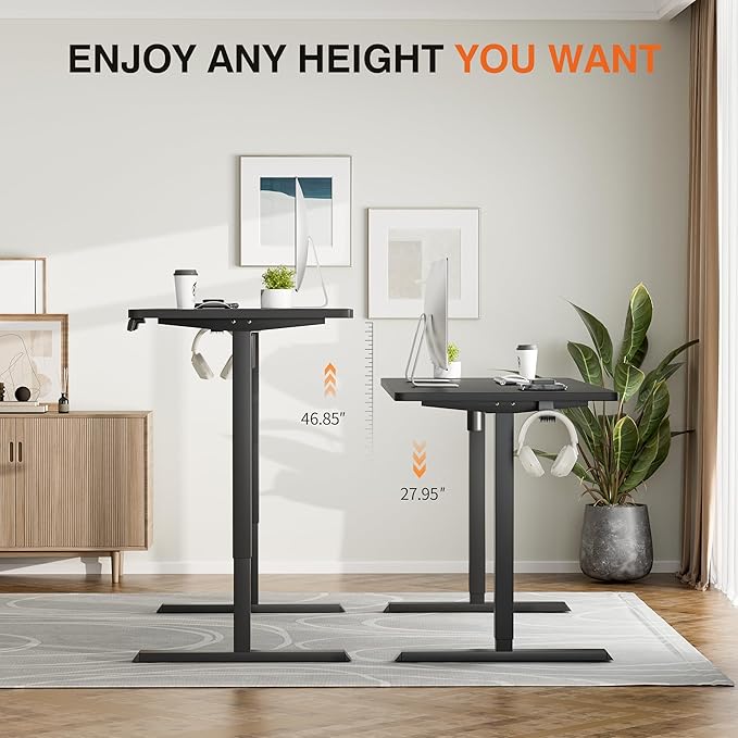 Furmax Electric Standing Desk, 55 x 24 Inches Height Adjustable Desk with Removable Casters, Home Office Computer Desk (Carbon Black)