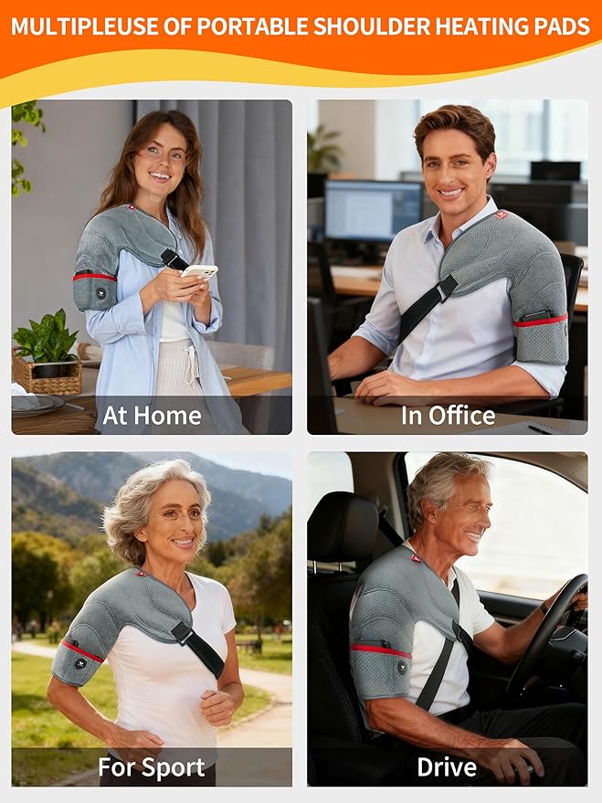 Vofuoti Shoulder Heating Pad, Portable Heated Shoulder Brace with Battery and 3 Heat Settings, Cordless Heated Shouldre Wrap for Women Men
