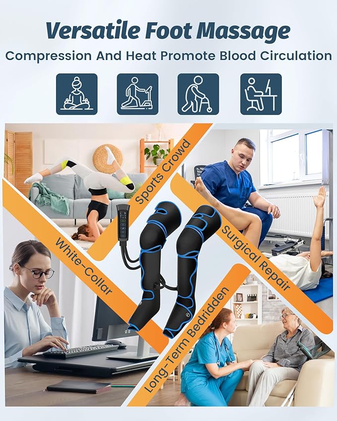 Leg Massager with Heat and Compression, 6 Modes 3 Intensities, Foot & Calf Massager for Muscle Relaxation