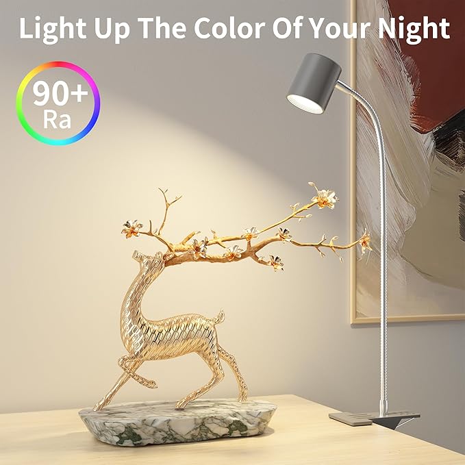 Dott Arts Desk Lamp,USB Clip On Light with 3 Color Modes,LED 10 Levels Brightness Reading Lamp, 360°Gooseneck Book Light,Eye-Care Reading Light for Home Office,Headboards Grey