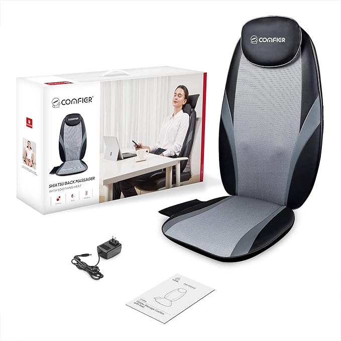 COMFIER Back Massager with Heat,Shiatsu Massage Chair Pad,Deep Kneading Full Back Massage Cushion for Shoulder,Back for Home,Office use