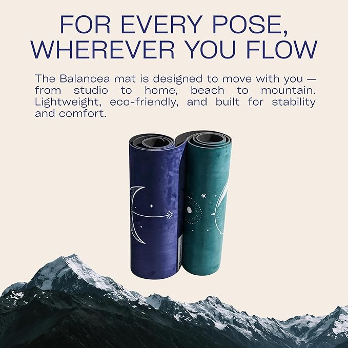 Yoga Mat With Strap 5mm Non Slip Suede & TPE - Beige Eco-Friendly Fitness & Exercise Mat for Home Gym, Pilates, Hot Yoga, and Meditation - Lightweight Durable 72 x 24 inch Workout Mat for Women, Men