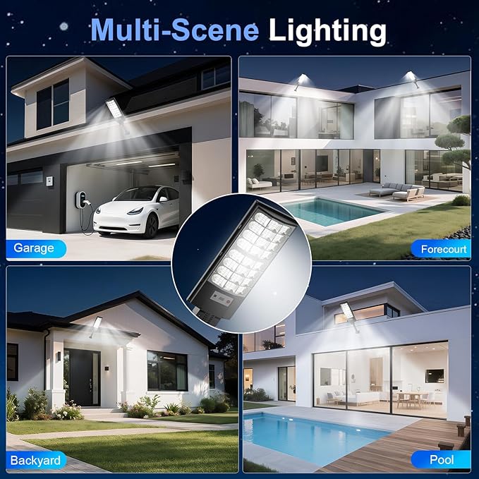 Solar Street Lights Outdoor, Solar Lamp IP66 Waterproof Security Flood Light Dusk to Dawn, Motion Sensor with Remote Control for Yard Garden Garage Parking Lot, 4 Pack