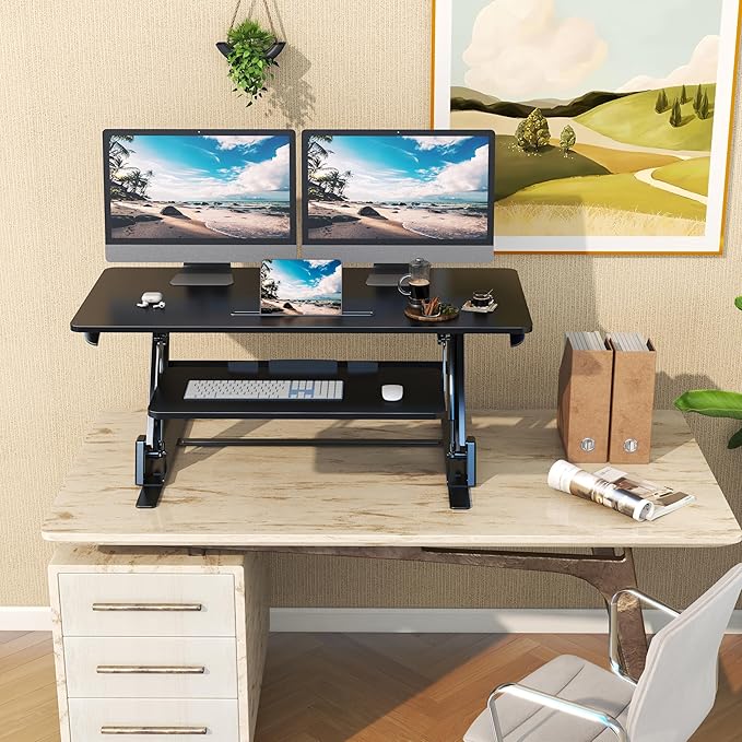 42 inch Stand Up Desk Converter, Height Adjustable Sit Stand Desk Riser, Black, 42PB
