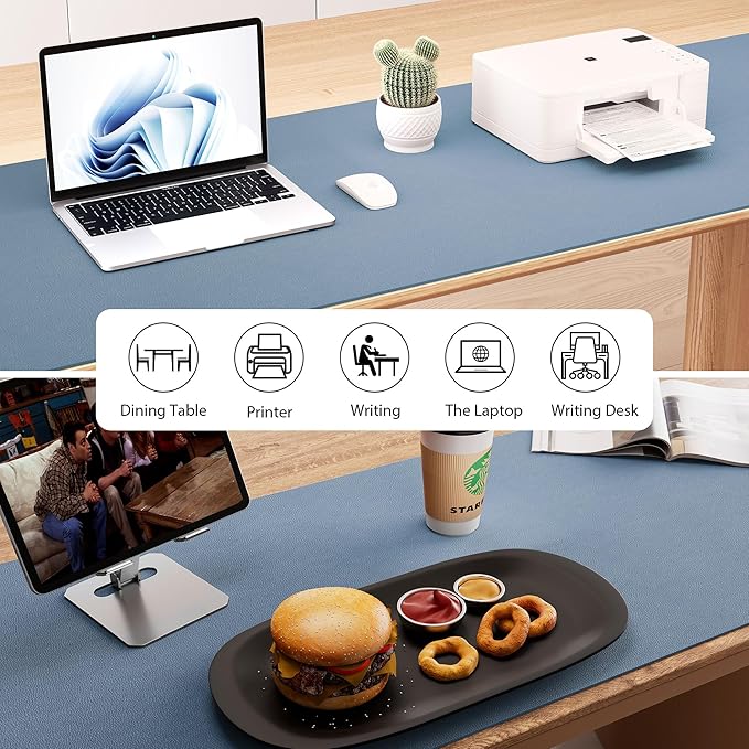 Aothia Leather Desk Pad Protector - Large Mouse Pad, Office Mat, Non-Slip PU Leather Blotter, Laptop Desk Pad, Waterproof Writing Pad for Office and Home (Denim Blue, 38" x 13.7")