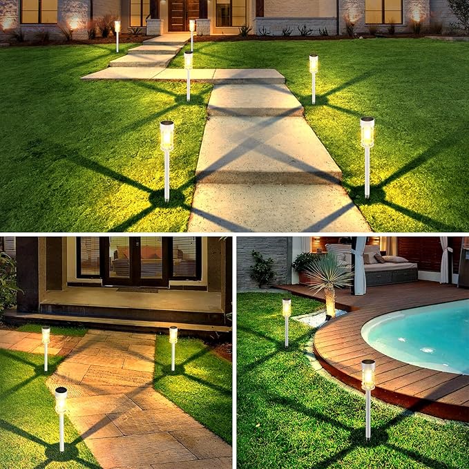 Solar Pathway Lights Outdoor Waterproof, 8 Pack LED Solar Garden Lights for Outside Decorations, Dusk to Dawn Solar Walkway Lights Landscape Lighting