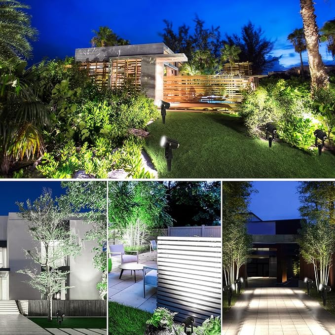 Solar Spot Lights Outdoor, 3-in-1 Garden Spotlights IP65 Waterproof 9.8ft Cable, 5W 4000mAh Separated Solar Panel, Auto On/Off for Tree Patio Yard Driveway Pathway Pool(Cold White 6000K)