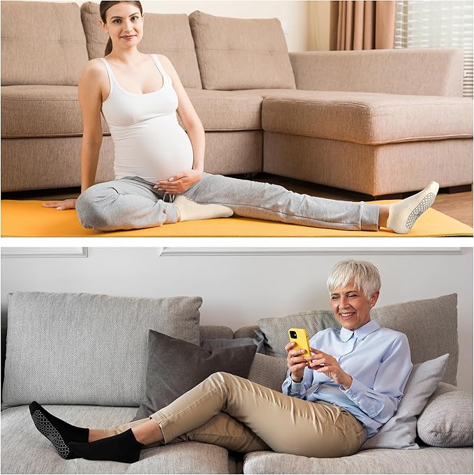 unenow Unisex Non Slip Grip Socks with Cushion for Yoga Pilates Barre Home & Hospital