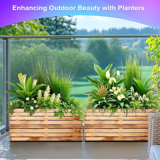 Tall Metal Planter, 15" W×16.3" H Large Rectangular Planter Box for Outdoor or Indoor, All-Weather Durable Plant Box with Drainage Holes & Removable Shelf for Patio, Porch, Garden, Trees, Flowers
