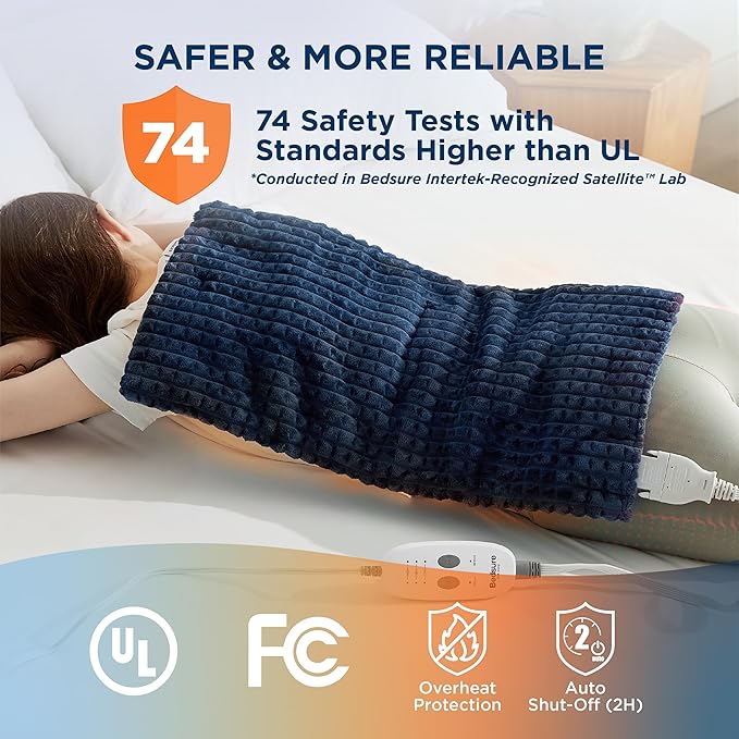 Bedsure Back Heating Pad for Neck and Shoulders, Weighted Heated Pad with Vibration, FSA Eligible Items, Birthday Gifts for Women Men Mom Men, Auto Shut Off, 5lbs 12" x 24", Navy Blue