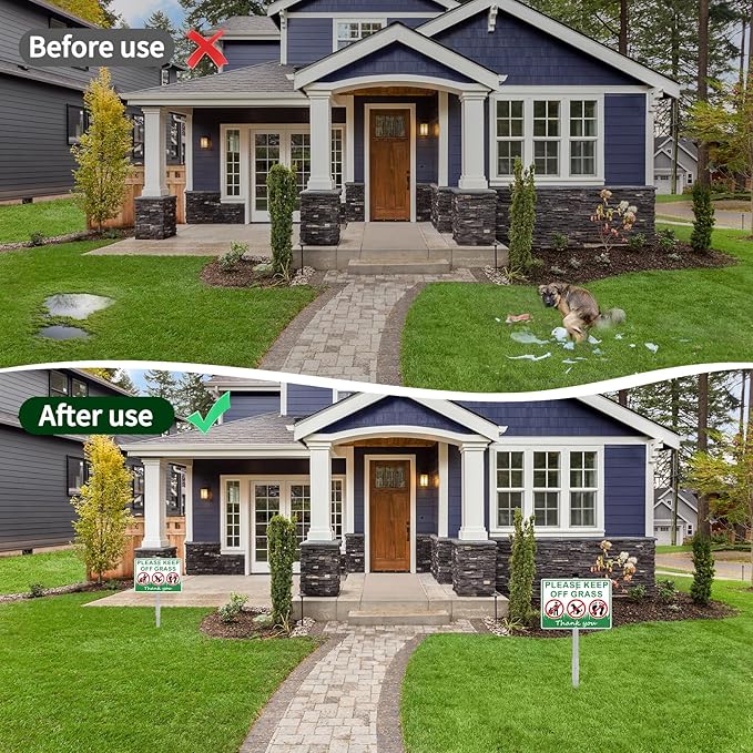 (2 Pack) Keep Off Grass Sign, Stay Off Grass Signs for Yard, 8x28 Heavy Duty Aluminum Keep Off Grass Signs - Weather Resistant and Easy to Install with Long Stake (Green)