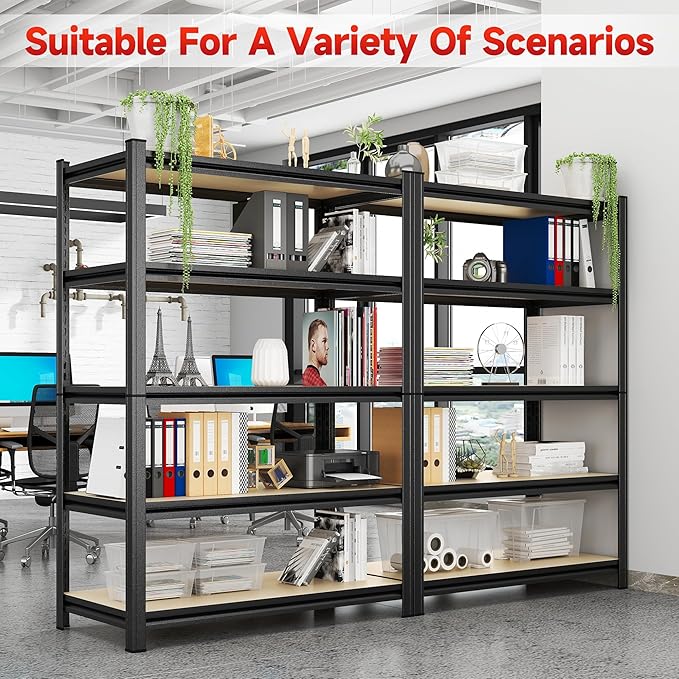 5-Tier Adjustable Heavy Duty Metal Storage Shelves Unit, 72" Tall Garage Shelving Rack for Basement, Kitchen, Office, Warehouse & Pantry - Versatile Metal Shelving Organizer