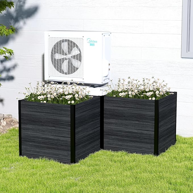 Raised Garden Bed - Expandable Design with Composite Panels & Aluminum Frame - Perfect for Flowers, Vegetables, Herbs - Outdoor Planter Box for Patio, Balcony, Backyard (Black)